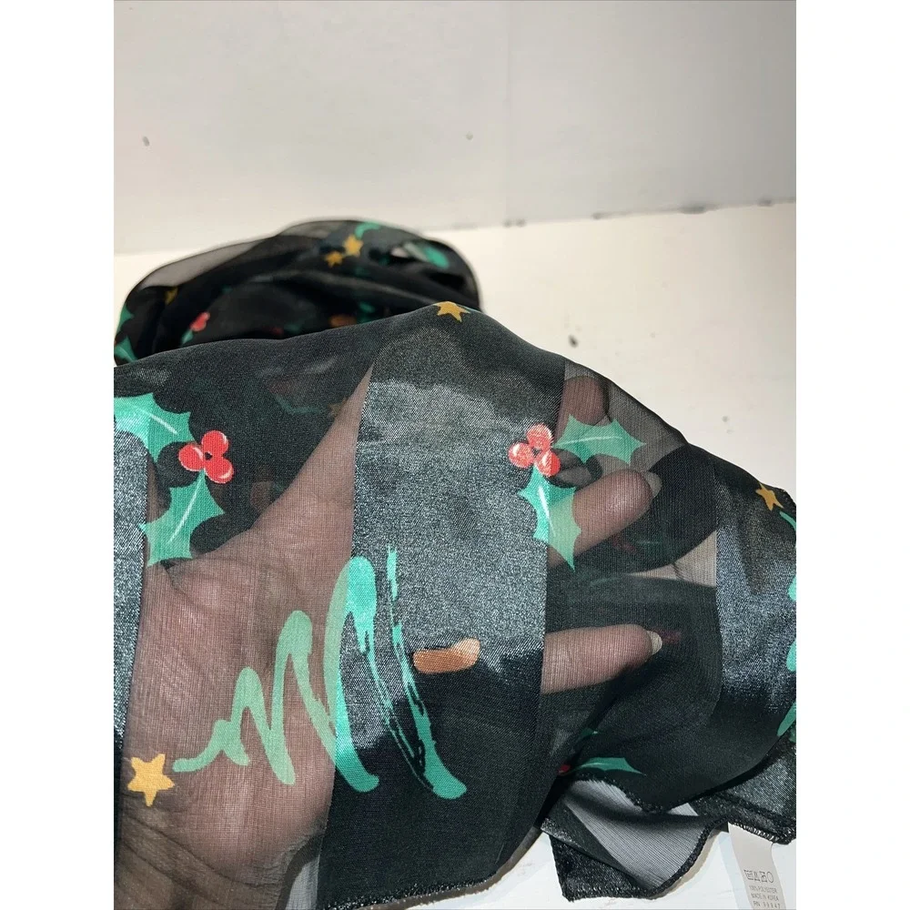 Vintage Woman's black‎ green Christmas tree Floral Christmas Scarf 60